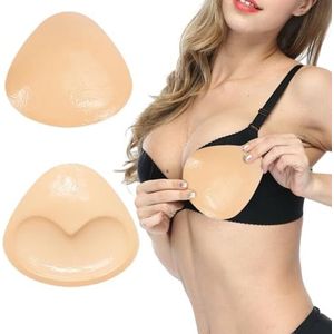 QIUMING 2 stuks zelfklevende beha-pads, zelfklevende beha-pads, zelfklevende push-up pads, bekleding beha, zelfklevend voor badpak bikini, Beige, L