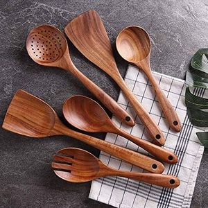 Orrish Teak Houten Keukengerei Koken Lepel Set Met Spatels Voor Non-Stick Pannen Houten Gebruiksvoorwerp Koken Set Non Scratch Natuurlijk Teak Hout Gebruiksvoorwerpen om te koken