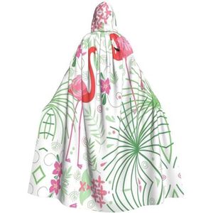 YQxwJL Bloemen Flamingo Plantkunde Print Hooded Lange Lengte Cape, Unisex Hooded Halloween Kerst Mantel Kostuums Party Cape