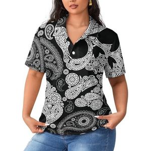 Skull And Paisley Poloshirts voor dames, korte mouwen, casual T-shirts met kraag, golfshirts, sportblouses, tops, 3XL