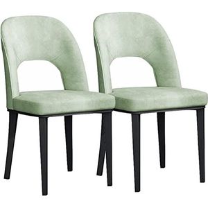 GEIRONV Moderne eetkamerstoelen set van 2, koolstofstalen voeten gestoffeerde accent vrije tijd bijzetstoelen lederen keuken kamer stoel Eetstoelen (Color : Green, Size : 43x46x89cm)