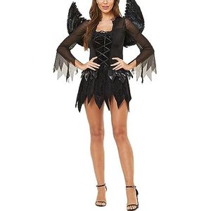Jsrichhe Dames Halloween-kostuum spelen gevallen engel donker volwassen kostuum boze engel geest bruid zwart/wit (zwart, M, M)