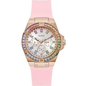 GUESS Dames 39mm horloge - roze band witte wijzerplaat rose gouden toon kast, roze, roze, one, riem