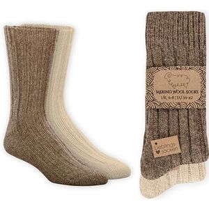 Unisex 100% Wollen Sokken – 2 Paar | Dikke & Warme Wintersokken van Natuurlijke Wol | Thermisch, Ademend en Comfortabel | Wintercadeau | Bruin&Natuur, 35/38 | Wonky Line