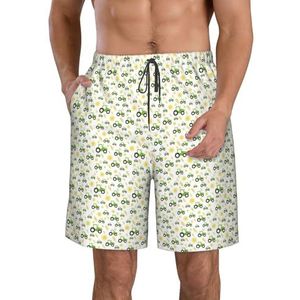 JIAWUJYNB Tractor Farming Print Strandshorts voor heren, zomershorts met sneldrogende technologie, licht en casual, Wit, XL