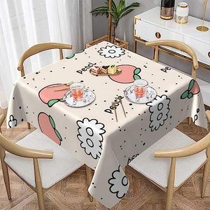 chenfandi Peachy Cutiesquare Tafelkleed, wasbaar polyester tafelkleed, keukentafel, 152 x 152 cm, voor binnen en buiten