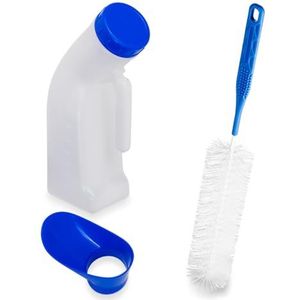 Urinefles voor vrouwen & mannen met reinigingsborstel, ARNOMED urinefles 1000ml, urinaal met deksel en borstel, lekvrije urinefles voor vrouwen, PP urineflessen voor mannen, mobiel toilet