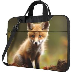 Leuke Baby Fox Laptop Tas voor Vrouwen Mannen 15.6 inch Computer Sleeve Zakelijke Reizen Aktetas Messenger Bag, Zwart, 14 inch