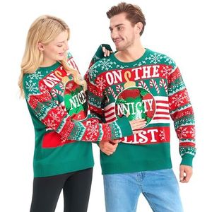 Giggling Getup Lelijke kersttruien voor heren, ondeugende kersttrui met pailletten, grappige lelijke kersttrui groen, Groen-rood, S