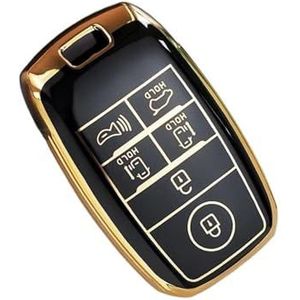 Sleutelbehuizing 6 Knop TPU Autosleutel Case Cover Auto Shell Fob Voor Sedona Grand Voor Carnaval Voor Snugly Sorento L580 Doule Carnaval Gouden Rand Autosleutelhoesje(A black)