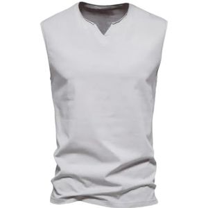Heren zomer V-hals tanks tops atletische jogging gym T-shirts losse katoenen mouwloze vest lichtgewicht basic tops, Lichtgrijs, L