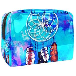 Make-up tas PVC toilettas met ritssluiting waterdichte cosmetische tas met blauwe Dreamcatcher Boho hippie voor vrouwen en meisjes