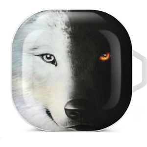 Halfzwarte half witte wolf oordopjes hoesje compatibel met Samsung Hard Shell beschermhoes witte stijl