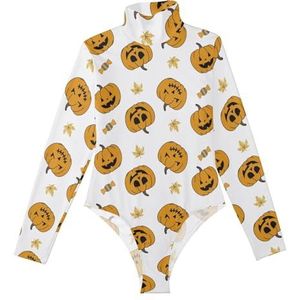 LI ZHI XIN Rompertjes met lange mouwen voor dames, eendelige jumpsuit met hoge hals, coltrui, turnpakje, top voor meisjes, dans, workout, fitness, bodysuit voor Halloween, pompoen, snoeppatroon