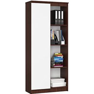 AKORD Kantoor Boekenkast CLP 80 cm 4 Externe Planken 1 Deur Staand voor Kast, Woonkamer, Slaapkamer Minimalistisch Gelamineerd Bord 16mm Kleur Wengé/Wit