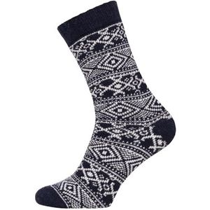 Noorse sokken voor dames en heren, Nordic sokken, knuffelsokken van wol, dikke sokken, hyggelig warm, met 45% wolgehalte in Noors design, duurzaam, tijdloos warm, Donkerblauw, 39-42 EU