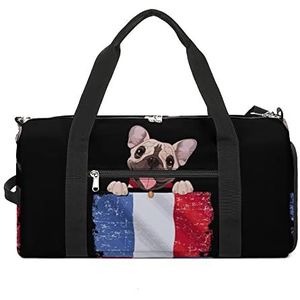 Franse Bulldog Frankrijk Vlag Reizen Gym Tas met Schoenen Compartiment En Natte Zak Grappige Tote Bag Plunjezak voor Sport Zwemmen Yoga