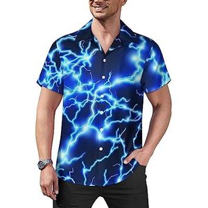 Blue Lightning Casual overhemd met knopen voor heren, korte mouwen, Cubaanse kraag, T-shirts, tops, Hawaiiaans T-shirt, M