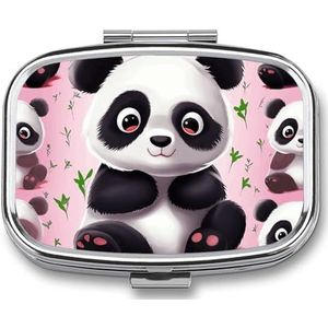 Draagbare medicijndoos voor op reis, reisjuwelendoos, dagelijks, schattig, schattig, panda, bedrukt, rechthoekige pillendoos, geschikt voor tabletpillencapsule, snoepjes, sieraden, oordopjes