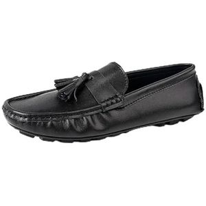 Herenloafers Ronde neus met kwastje Kunstleer Rijdende loafers Platte hak Antislip Comfortabele klassieke mode-instapper(Size:39 EU)