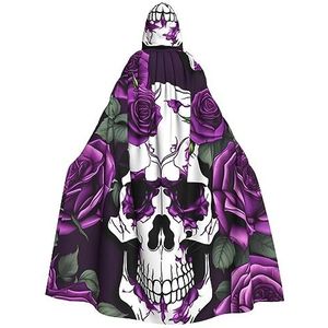 Bxzpzplj Paarse roos skelet print mystieke mantel met capuchon voor mannen en vrouwen, Halloween, cosplay en carnaval, 185 cm