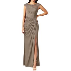 Dames chiffon moeder van de bruid jurk met zakken avondgalajurken cocktailjurk grote maten, Bruin, 32