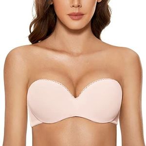 DOBREVA Dames Strapless Beha Push Up met Beugel Strapless Bandeau BHS Roze Wit 75D