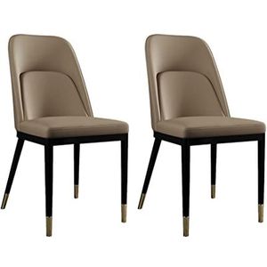 GEIRONV Keukenstoelen Set van 2, Carbon stalen frame woonkamer accent stoelen faux matte Pu Leer beklede rugstoelen Eetstoelen (Color : Beige)