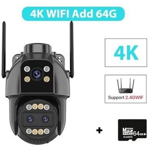 Bewakingscamera, 4K HD 4G IP Camera Buiten 10X Zoom Drie Lens Dual Screen Sim-kaart PTZ Camera AI Tracking CCTV Video Surveillance Camera(4K WIFI Add 64G)