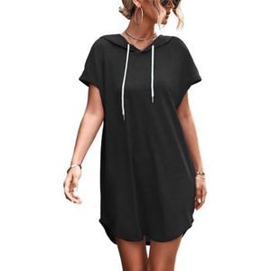 Dress Dames,Dames Casual Hoodie Jurk Effen Zwarte Korte Mouwen Mini Jurk Elegante Pullover A-Lijn Jurk Tuniek Sundress Sexy Cocktail Party Sport Jurk Zwangerschapsjurk,Grijs,Xl