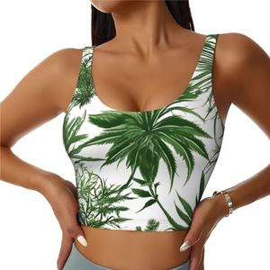 Bloeiende kruiden en kruidachtige planten print comfortabel vrouwen sport vest yoga workout vest voor vrouwen lichtgewicht zomer, Zwart, S