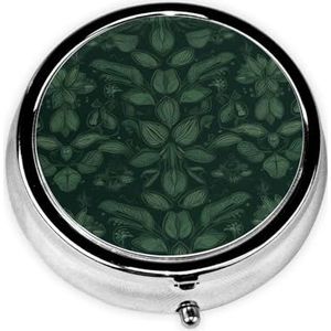 Pillendoos 3 compartimenten ronde pillenorganisator jager groene bloemblaadjes patroon pillenetui voor portemonnee draagbare reizen pillendoos metalen kleine pillencontainer voor dagelijks