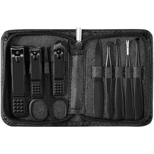 Manicureset, nagelknipperset, Nagelknipperset for manicure en pedicure, 9 stuks, veelkleurig(Black)