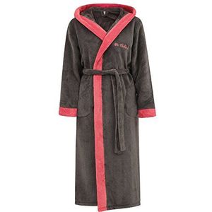 Di Vadini Prato badjas met capuchon, uniseks, ochtendjas, wollig, nachtkleding van luxe microvezel, kimono met keuze uit kleuren en maten XXS-5XL, badjas, Öko-Tex-standaard 100, grijs/frambozenrood, M