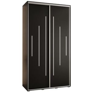 MEBLE KRYSPOL Davos 8 140 Kledingkast met twee schuifdeuren voor slaapkamer - Moderne opbergkast, kledingroede en planken - 235,2x140x45 cm - Zwart Zwart Zilver