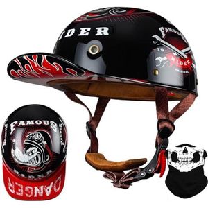 Vintage Duitse Stijl Open Face Motorhelm Retro Baseball Cap Halve Helmen Voor Scooter Bromfiets Cap Street Cruiser Jet Style ECE-Gecertificeerd 10,XL=60-62CM