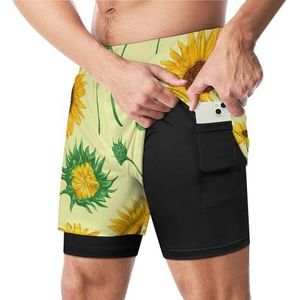 Zonnebloemen Bloemen Grappige Zwembroek Met Compressie Liner & Pocket Voor Mannen Board Zwemmen Sport Shorts