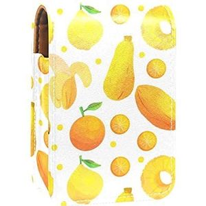 Fruit Banaan Oranje Papaya Citroen Lip Gloss Houder Lipstick Case Draagbare Make-up Tas Reizen Lipstick Organizer Case met Spiegel Mini Lipstick Opbergdoos voor Vrouwen
