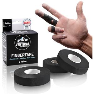 Vertical Fellows® Dermatest Klimtape 1,5 cm breed, met PDF-plakhandleiding, ideale vingertape en sporttape voor klimmen, boulderen, krachtsport, handbal, vechtsport (3 rollen zwart)