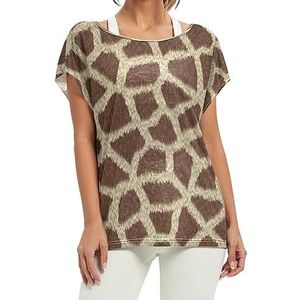 Giraffe Print Art dames korte vleermuismouwen shirt ronde hals T-shirts losse tops voor meisjes, Patroon, L
