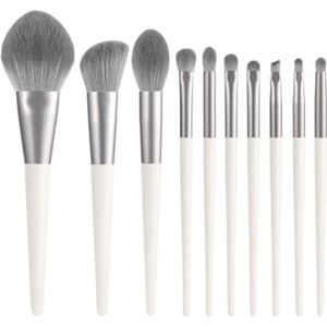 Kwastenset Professionele Make-upkwastenset Zachte Kwasten Houten Handvat 10 Stuks Gezichts- En Oogmake-upkwasten Make-Up Borstel Set(White)