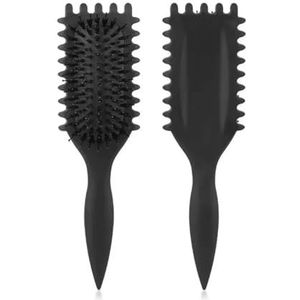 Dameshaarkam Holvormig Krullend haarkam Multifunctioneel Hoofdhuidmassage en antistatisch Pluizig haarborstel Kapselgereedschap(Black)