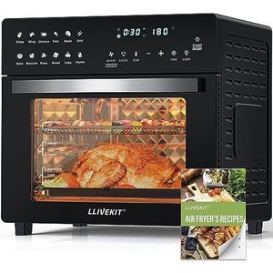 LLIVEKIT Heteluchtfriteuse, mini-oven, 26 l, 1700 W, airfryer XXL, met 12 programma's en receptenboek (mogelijk niet beschikbaar in het Nederlands), heteluchtoven met digitaal led-display, friteuse met voorverwarmen, warm houden en opwarmen