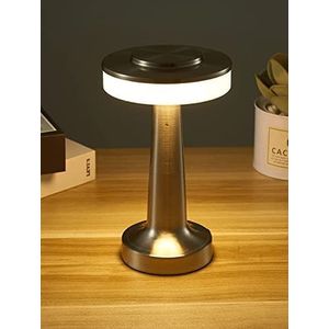 Draagbare LED tafellamp oplaadbaar, 3 kleuren traploos dimmen, batterij-aangedreven draadloze lamp voor nachtkastje, slaapkamer, studeerkamer, restaurant Outdoor nachtkastje lamp,Zilver