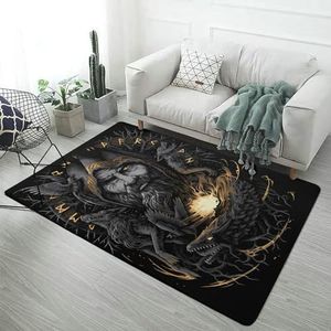 Noorse Vikingen Slaapkamer Woonkamer Tapijt, Zacht Gezellig Flanel Vloerkleed met Antislip Wasbaar, Modern Esthetisch Huisdecor(Color:Odin,Size:120 x 160CM)