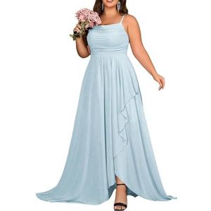 KURFACE Chiffon bruidsmeisjesjurk met split geplooide A-lijn bruidsmeisje formele avondjurk, Hemelsblauw, 32
