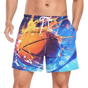 Niigeu Space Flame Basketball Ball Zwembroek voor heren, sneldrogend, met zakken, Leuke mode, L