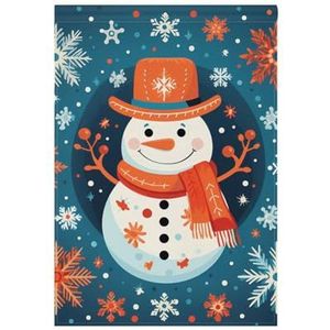 Sneeuwpop Blauw Wit Oranje Merry Christmas Tuin Vlag 30x45 cm Dubbelzijdige Welkom Tuin Vlaggen voor Buiten Tuin Outdoor Thuis Kleine Seizoensgebonden Vakantie Gazon Patio Veranda Decor Vlaggen
