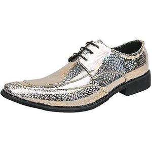 JiuQing Chelsea-Schoenen Voor Heren Puntige Neus Mode Avondfeest Formeel Oxford Lakleren Veterschoenen,Goud,42 EU