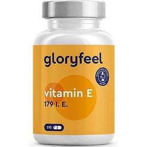 Vitamine E-capsules - Meest stabiele eersteklas grondstof (DL-alfa-tocoferylacetaat) - Bioactieve vitamine E 179 IE - Hoogwaardige 210 capsules voor een volledige voorraad van 100 dagen